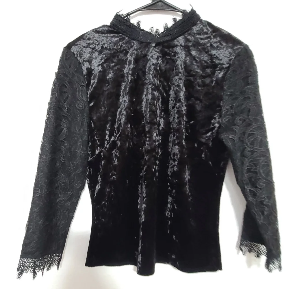 Anthropologie black velvet and lace top - Picture 7 of 10